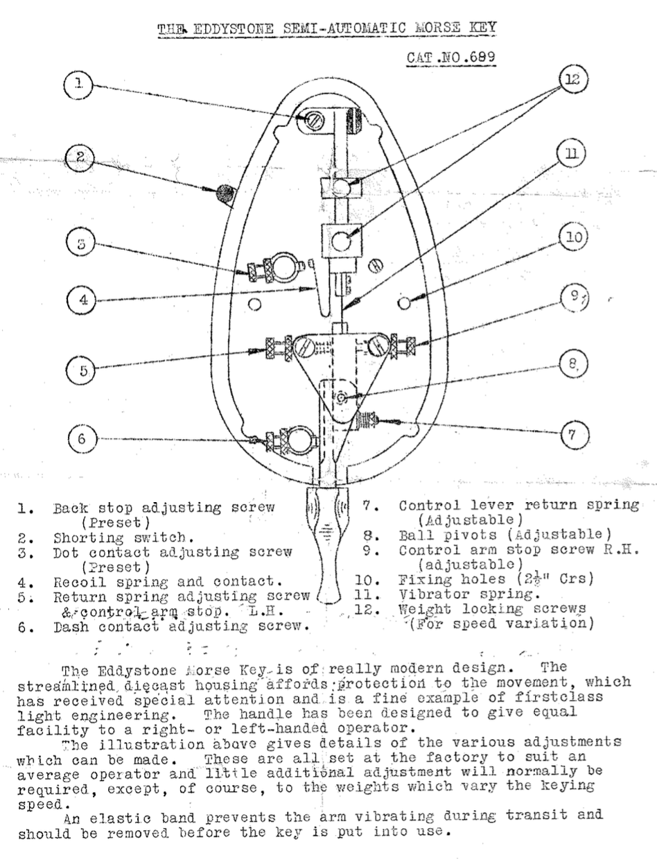Eddystone Type 699 Semi-Autiomatic Morse Key - Instruction Sheet