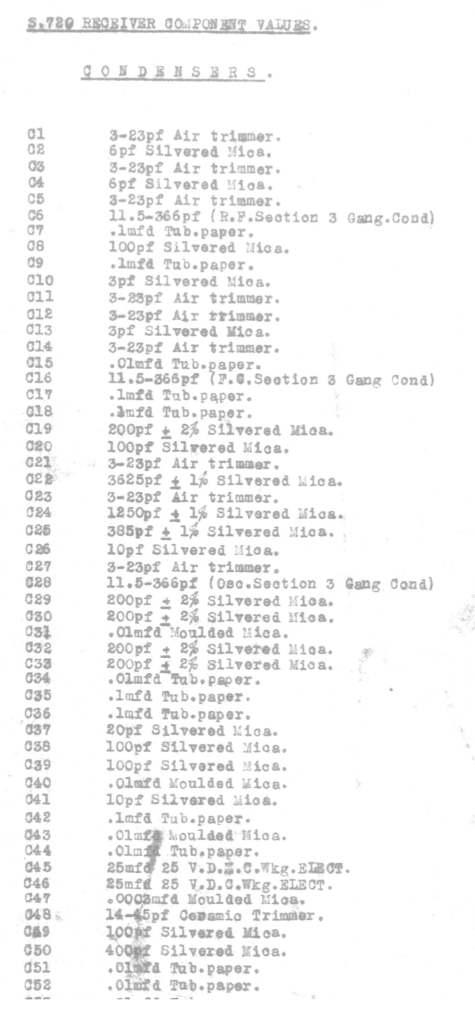 Eddystone Type 720 Receiver - Circuit and Parts List