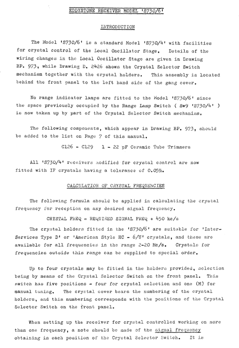 Eddystone Type S.730/6 Receiver - Instruction Manual