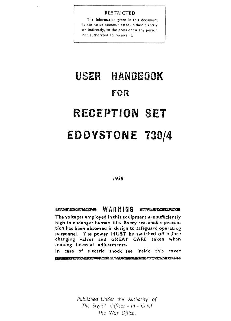 Eddystone Type 730/4 Receiver - Military Handbook