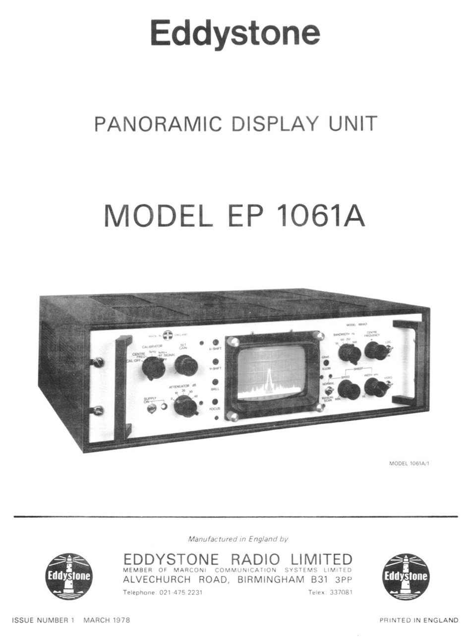 Eddystone Type EP1061A Panoramic Display Unit - Service Manual