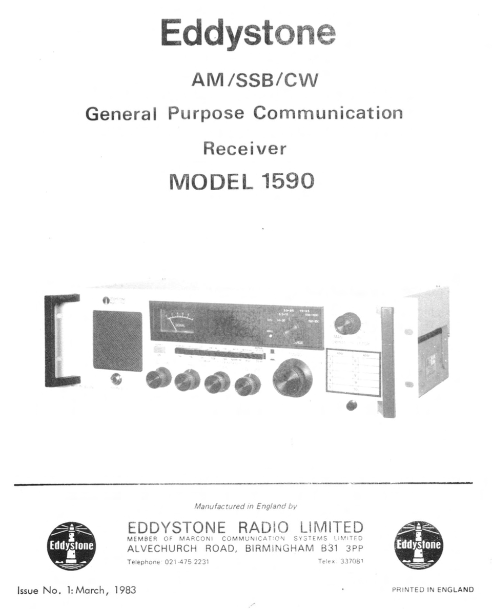 Eddystone Type 1590 AM-SSB-CW - General Purpose Communications Receiver - Service Manual