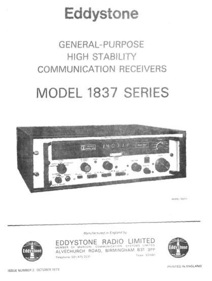 Eddystone Type 1837 General Purpose High Stability Communications Receiver - Service Manual