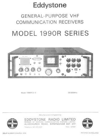 Eddystone Type 1990R General Purpose VHF Communications Receiver - Service Manual