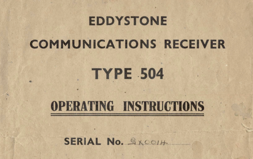 Eddystone Type 504 Communications Receiver - Instruction Manual (Early)