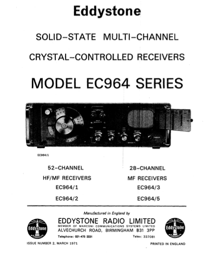 Eddystone Type EC964 Multi-Channel Crystal Controlled Receiver - Service Manual