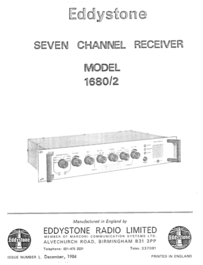 Eddystone Type EC1680/2 Seven Channel Receiver - Service Manual