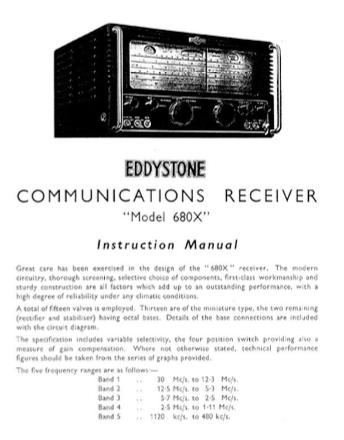 Eddystone Type 680X Communications receiver - Instruction Manual
