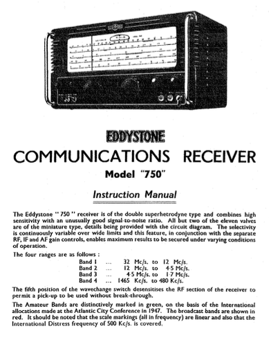 Eddystone Type 750 Communications Receiver​ - Instruction Manual