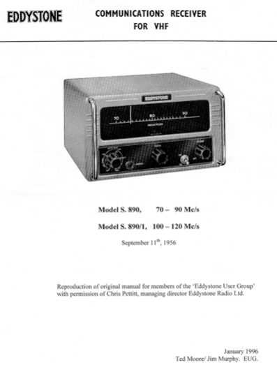Eddystone Type S.890 VHF Communications Receiver - Instruction Manual
