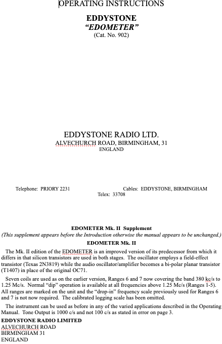 Eddystone Type 902 Edometer - Instruction Manual