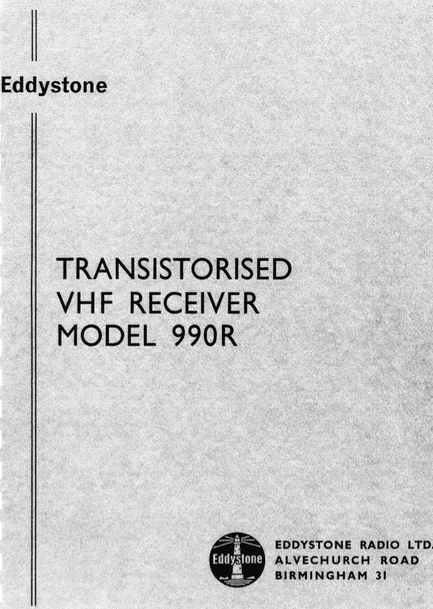 Eddystone Type 990R VHF Receiver - Instruction Manual