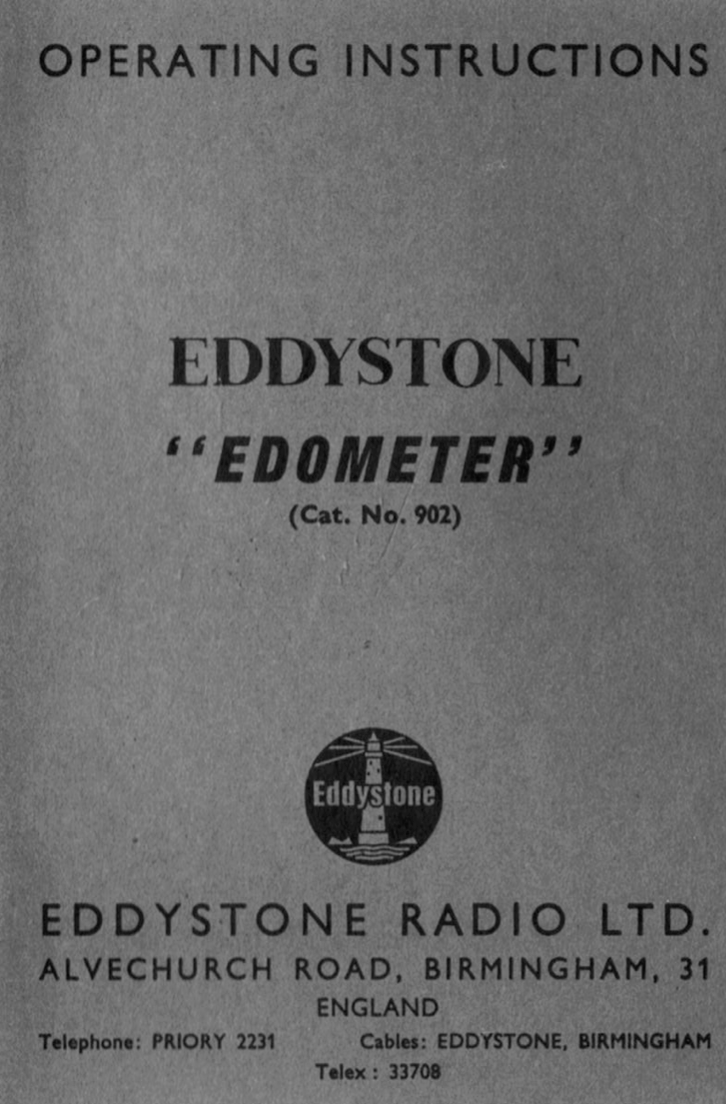 Eddystone Type 902 Edometer - Instruction Manual