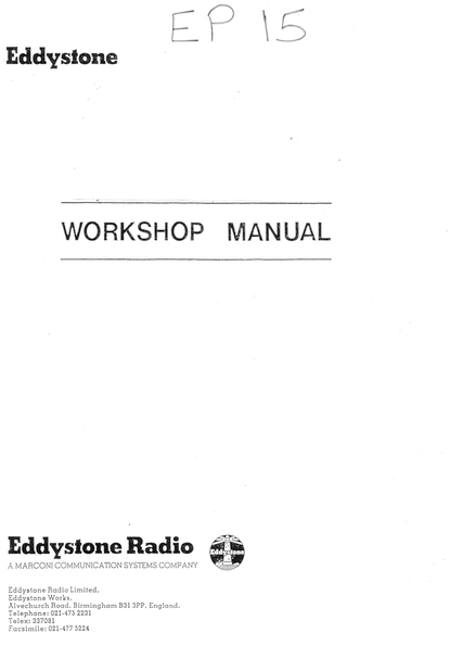 Eddystone Type EP15 Panoramic Display Unit - Workshop Manual