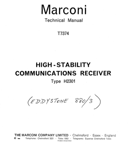 Eddystone Type 880/3 Receiver - Instruction Manual