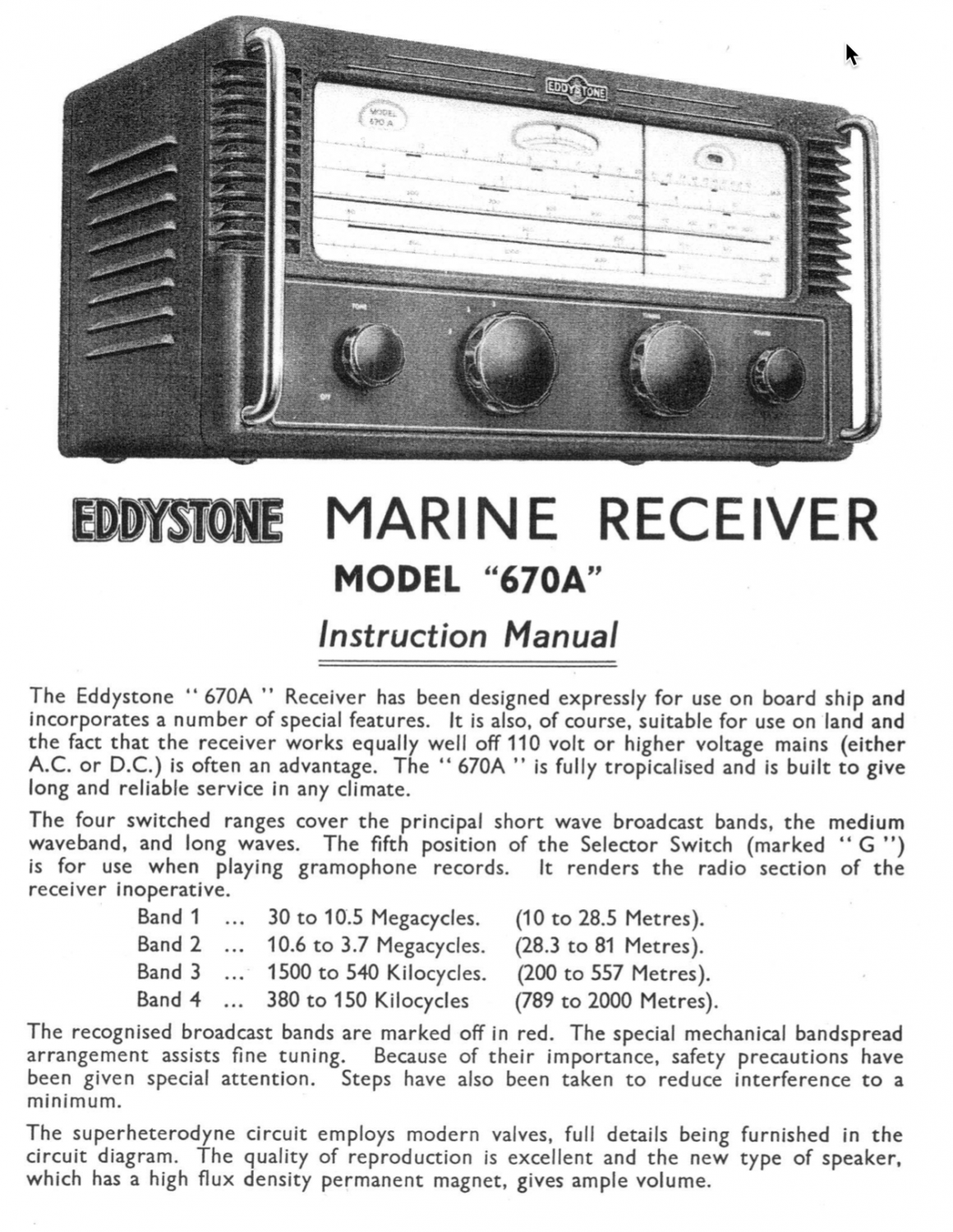 Eddystone Type 670A Communications Receiver - Instruction Manual 02
