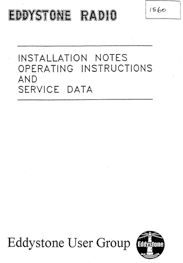 Eddystone Type 1560 Receiver - Instruction Manual