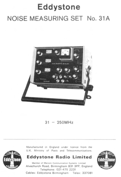 Eddystone Type 31A Noise Measuring Set - Service Manual