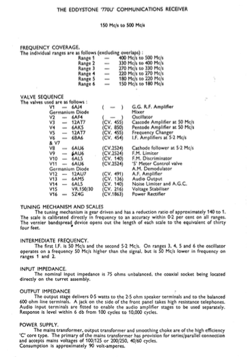 Eddystone Type 770U UHF Communications Receiver - Service Manual (1955)