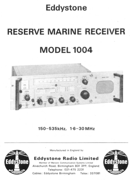 Eddystone Type 1004 Reserve Marine Receiver - Service Manual
