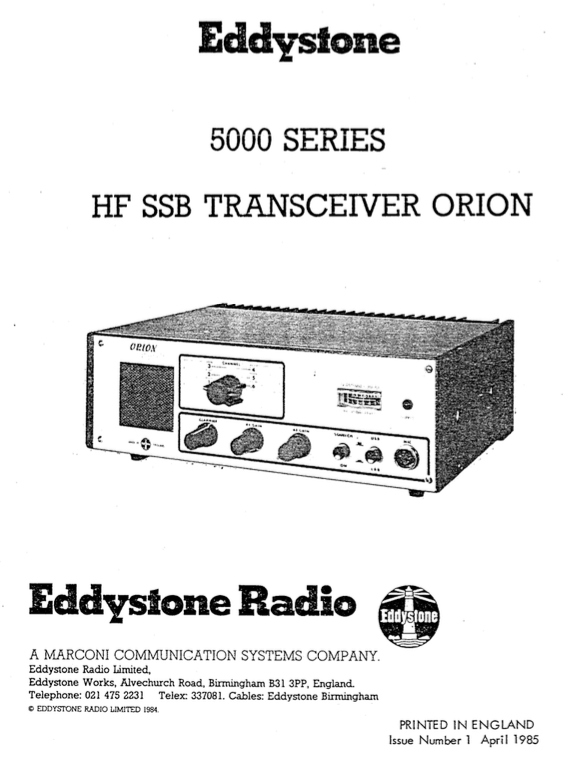 Type 5000 Orion HF SSB Transceiver - Service Manual