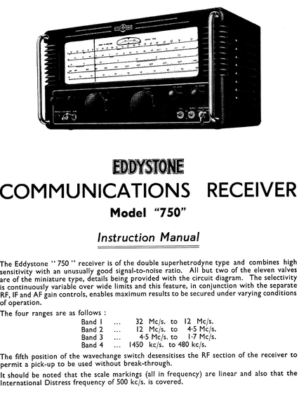 Eddystone Type 750 Communication Receiver - Instruction Manual 1