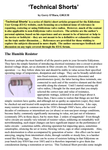 Eddystone Technical Shorts 2 - Resistor Lore for Eddystone's