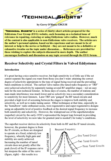 Eddystone Technical Shorts 5 - Receiver Selectivity and Crystal Filters