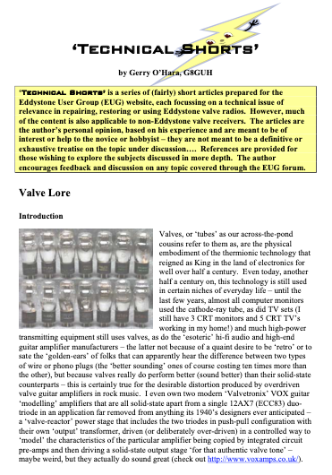 Eddystone Technical Shorts 11 - Valve Lore