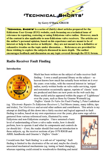 Eddystone Technical Shorts 12 - Radio Fault Finding