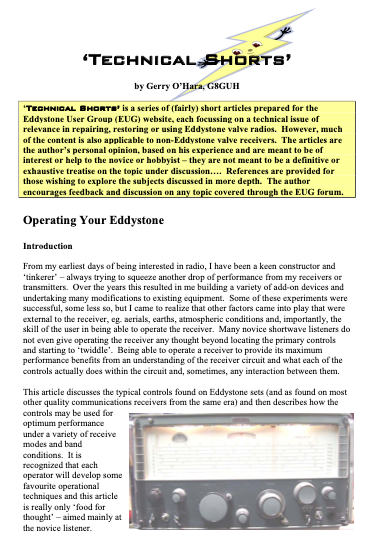 Eddystone Technical Shorts 18 - Operating Your Eddystone