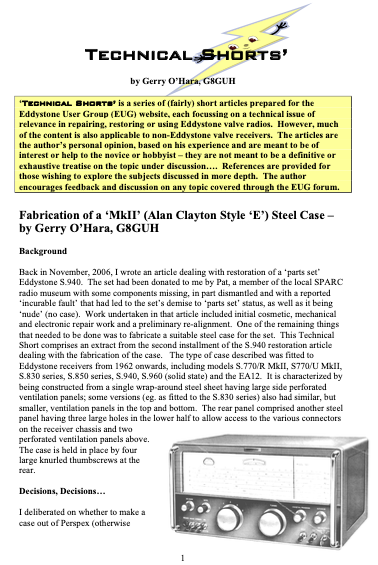 Eddystone Technical Shorts 19 - Making a 'MkII' or 'Type E' Style Case