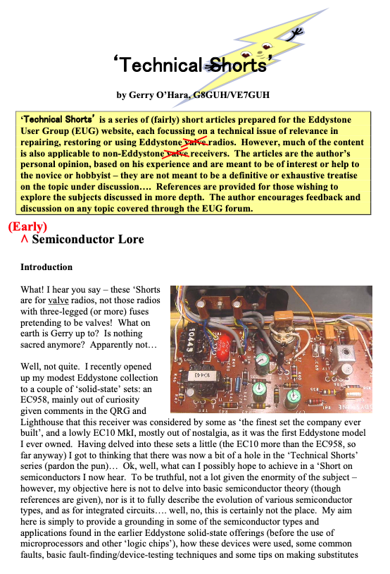 Eddystone Technical Shorts 20 - Semiconductor Lore