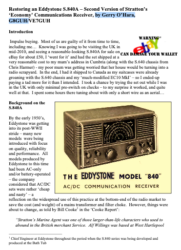 Eddystone Type S.840 - Restoration Notes by Gerry O’Hara (G8GUH)