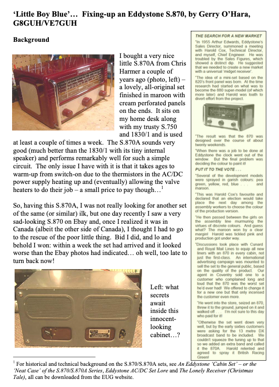 Eddystone Type S.870 - Article on Restoration of an Eddystone S.870