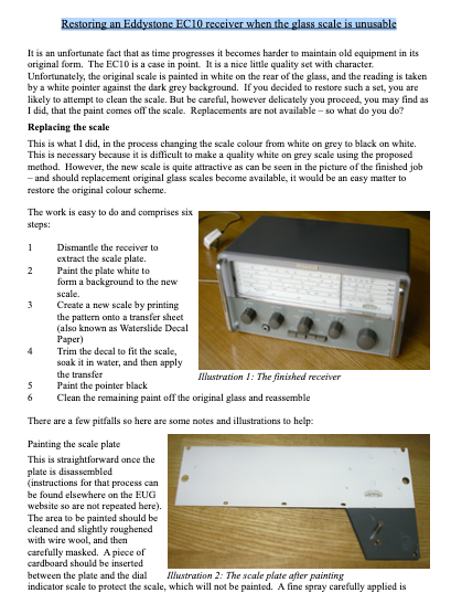 Eddystone Type EC10 - Restoring an Eddystone EC10 receiver when the glass scale is unusable