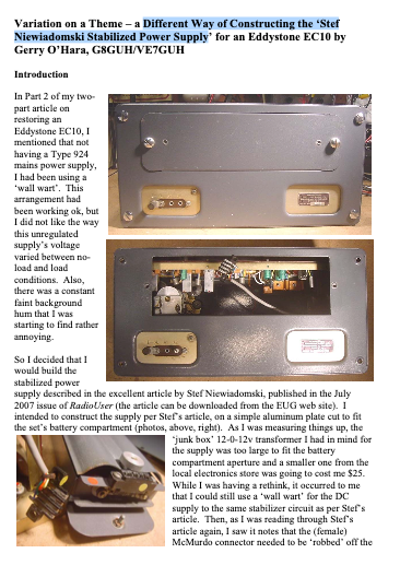 Eddystone Type EC10 - Different Way of Constructing the ‘Stef Niewiadomski Stabilised Power Supply