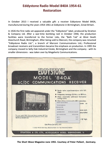 Eddystone Type 840A - Restoration Notes on a Eddystone 840A (1954-61)
