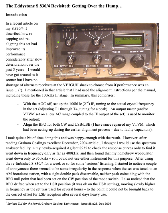 Eddystone Type S.830-4 - Revisited Wobbulator Article