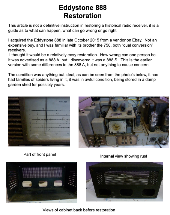 Eddystone Type 888 - Restoration Guide by Denis G . Mott (G8BZY)