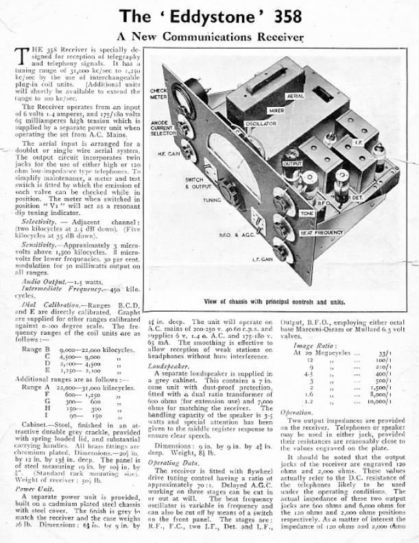 Eddystone Type 358 - A New Communications Receiver Reprint