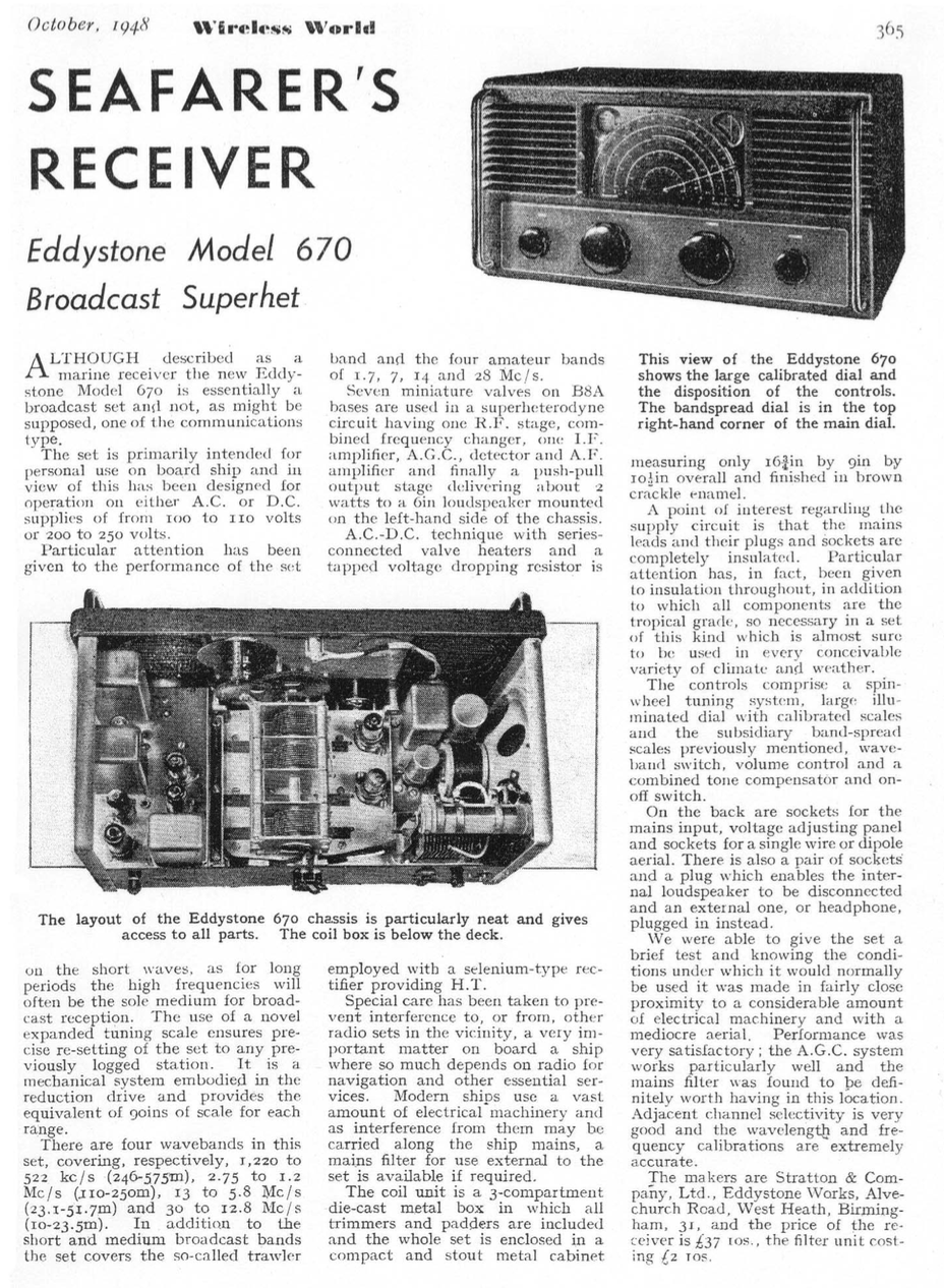 Type 670 Marine Receiver - Review in Wireless World 1948-10