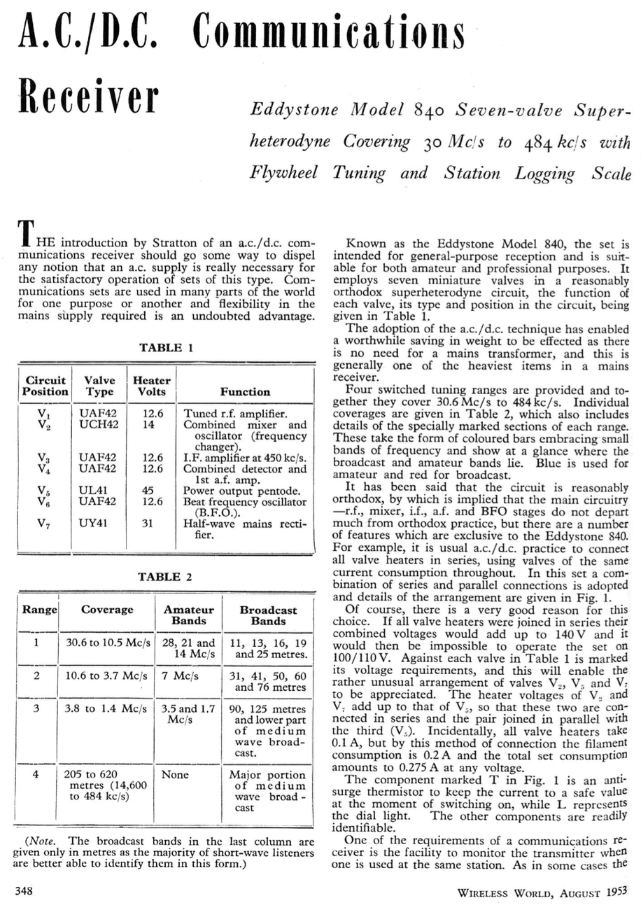 Type 840 - Review in Wireless World 1953-08