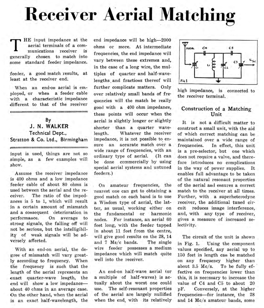 Receiver Aerial Matching Article - Australian Radio World (1949-04)