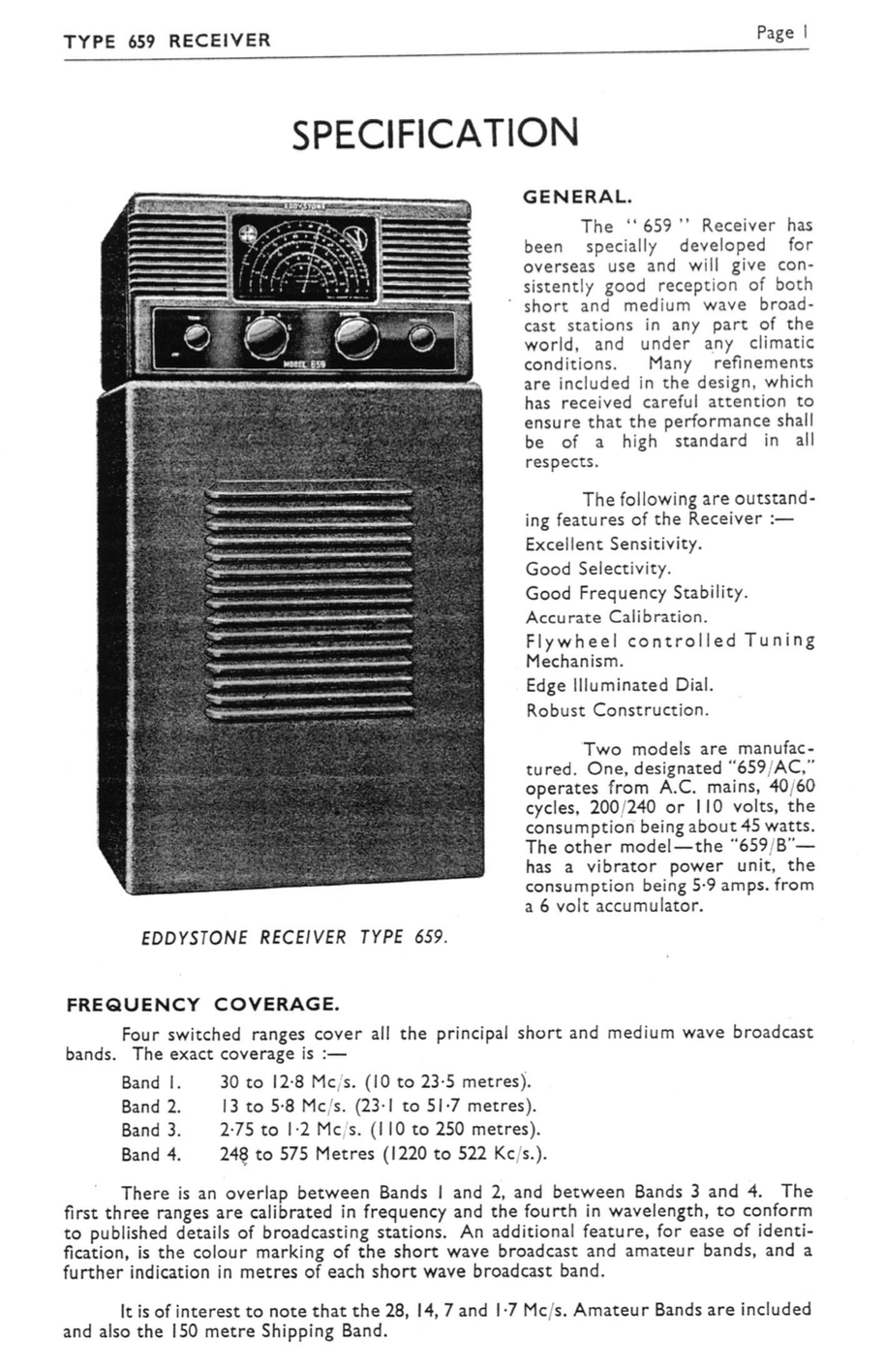 Eddystone Type 659 - Operation and Service Manual