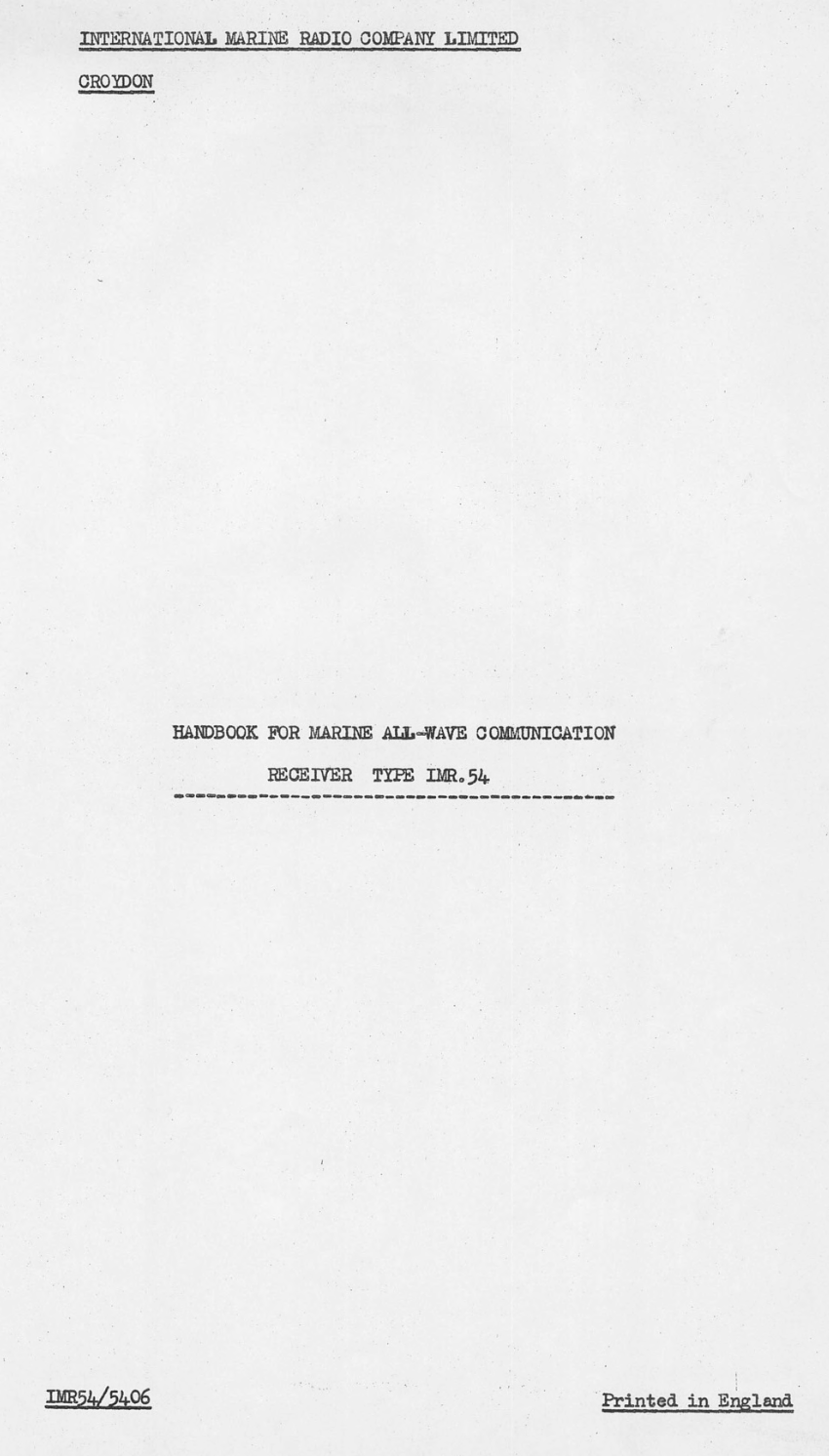 Eddystone Type 700 (IMR54) - Operation and Service Manual