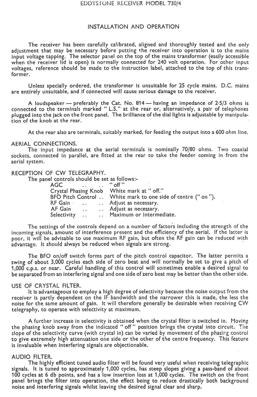 Eddystone Type 730-4 - Operation and Service Manual