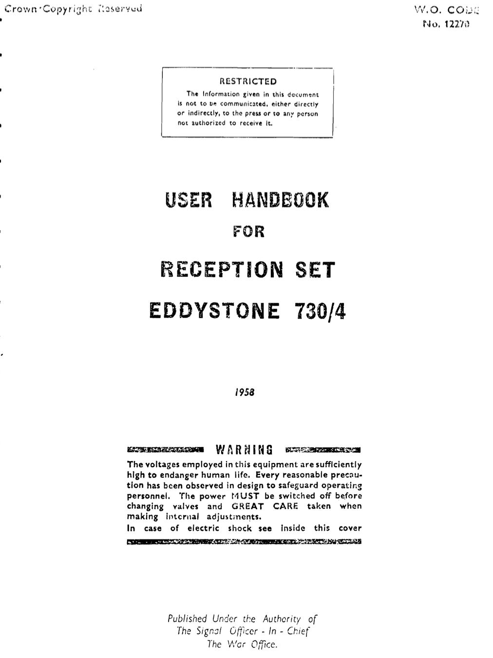 Eddystone Type 730-4 - Military User Handbook Number 12270 (1958)