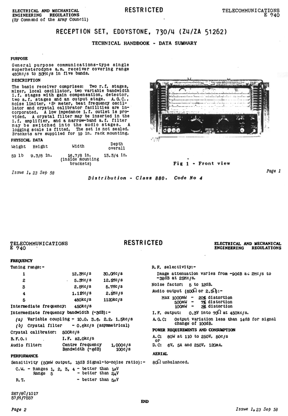 Eddystone Type 730-4 - Military Technical Handbook E-740