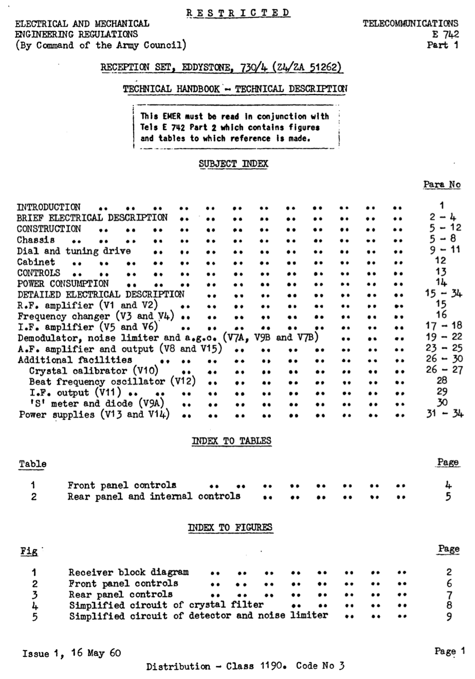 Eddystone Type 730-4 - Military Technical Handbook E-742 Part 1